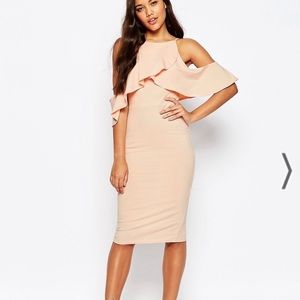 ASOS PETITE High Neck Cold Shoulder Midi Dress - Nude